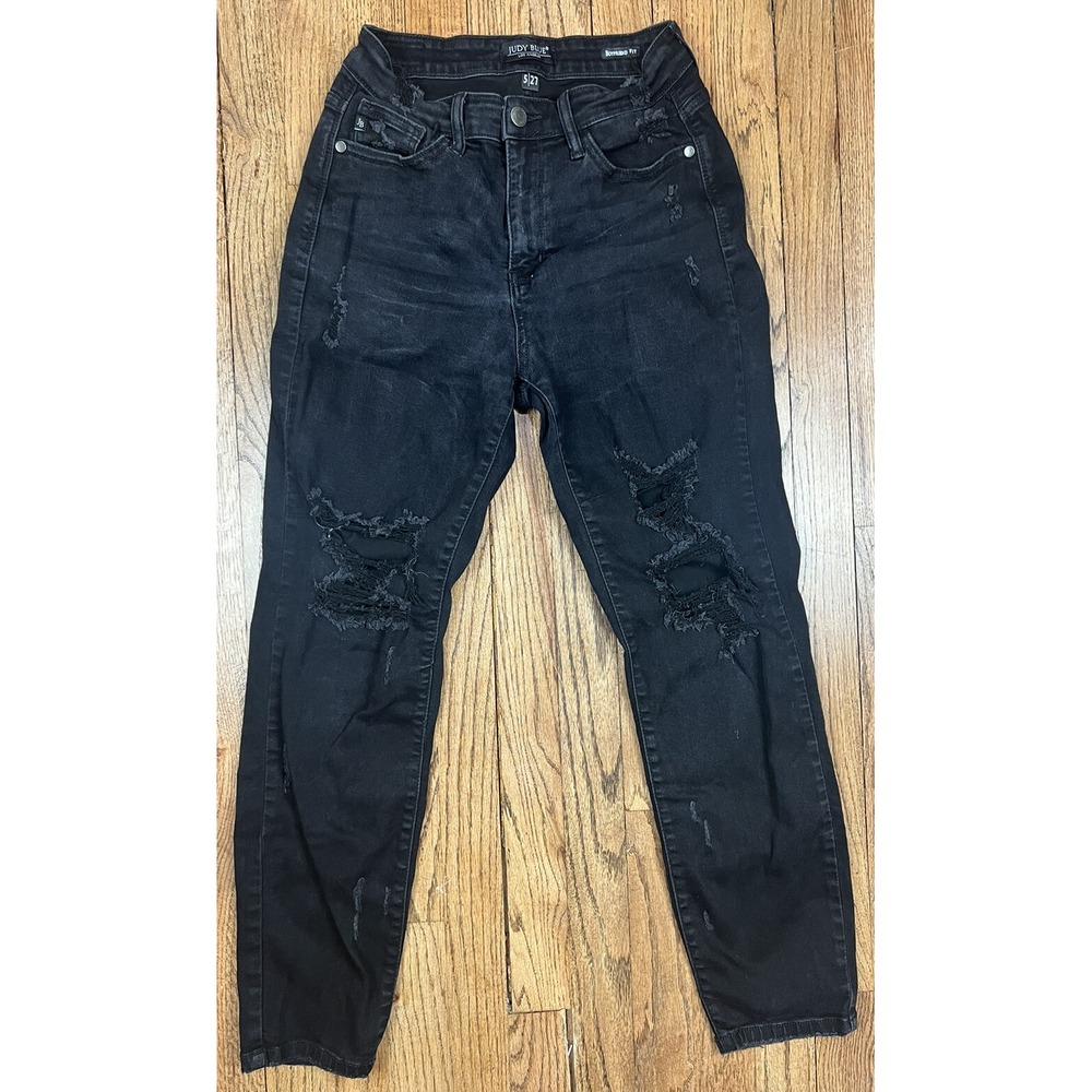 Judy Blue Boyfriend Fit Distressed Denim Blue Jeans 5|27 Women's‎ Size 26x28